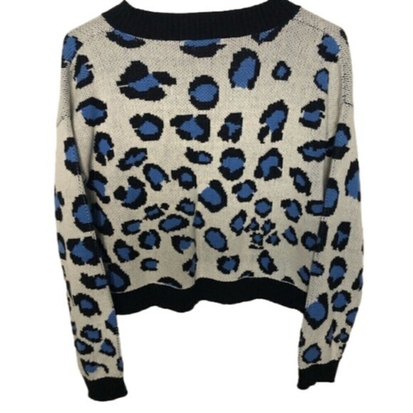 Nwt TREASURE & BOND kids' v-neck crop sweater in ivory dove pop leopard size XL - Picture 4 of 10